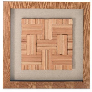 Objektbild, Braun, Weiß, Holz, Textil, quadratisch, 60x60 cm, handgemalt, Bilder, Metallbilder