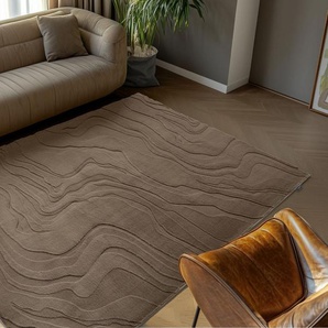 Obsession Teppich Interstellar 500, rechteckig, Höhe: 25 mm, Uni Farben, modernes Wellen Design, Hoch-Tief Effekt, Wohnzimmer
