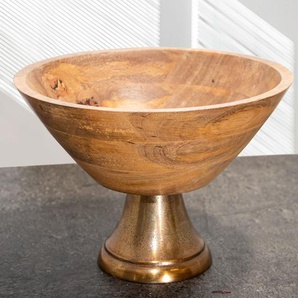 Obstschale, rund, Holz, Aluminiumfuss, Kupfer