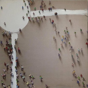 Ölbild KAYOOM Menschengruppe Bilder Gr. B/H/T: 100 cm x 100 cm x 3,8 cm, beige Ölbilder