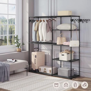 Offener Kleiderschrank, Kleiderständer Garderobe, freistehende Garderobenständer mit 8 Ablagen Kleiderstange Haken, für Schlafzimmer, aus Stoff