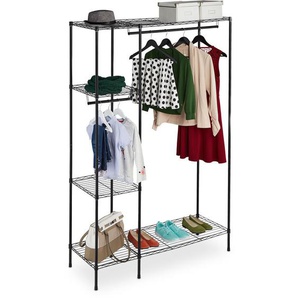 Offener Kleiderschrank, mit Kleiderstange, freistehendes Schranksystem, Metall, hbt 180 x 120 x 45 cm, schwarz - Relaxdays