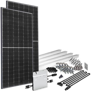 OFFGRIDTEC Solaranlage Solar-Direct 830W HM-600 Solarmodule Schuko-Anschluss, 10 m Anschlusskabel, Montageset Balkongeländer schwarz Solartechnik