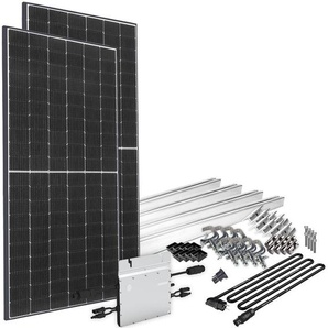 OFFGRIDTEC Solaranlage Solar-Direct 830W HM-800 Solarmodule Schukosteckdose, 10 m Anschlusskabel, Montageset für Balkongeländer schwarz Solartechnik