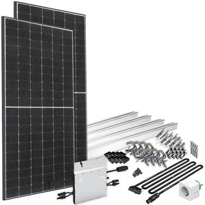 OFFGRIDTEC Solaranlage Solar-Direct 830W HM-800 Solarmodule Schukosteckdose, 10m Kabel, Montageset für Balkongeländer, Stromzähler schwarz Solartechnik