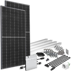 OFFGRIDTEC Solaranlage Solar-Direct 830W HM-800 Solarmodule Schukosteckdose, 5 m Kabel, Montageset für Balkongeländer, Stromzähler schwarz Solartechnik