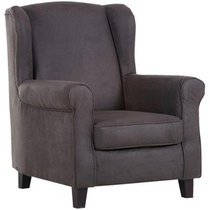 Ohrensessel, Dunkelbraun, Textil, Uni, 82x101x45 cm, Fußauswahl, Stoffauswahl, Wohnzimmer, Sessel, Ohrensessel