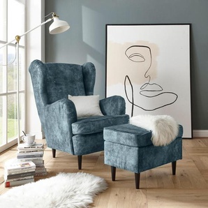 Ohrensessel ED EXCITING DESIGN Oskar Sessel Gr. Microvelours, B/H/T: 78 cm x 102 cm x 98 cm, blau (smokeblue) Ohrensessel