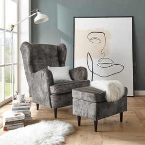Ohrensessel ED EXCITING DESIGN Oskar, grau (stone), B:78cm H:102cm T:98cm, 100% Polyester, Sessel, frei im Raum stellbar, in verschiedenen Bezügen erhältlich