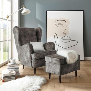 Ohrensessel ED EXCITING DESIGN Oskar Sessel Gr. Microvelours, B/H/T: 78 cm x 102 cm x 98 cm, grau (stone) Ohrensessel