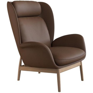 Ohrensessel FLEXLUX Padova Sessel Gr. Echtleder, B/H/T: 92 cm x 99 cm x 103 cm, braun (modern cognac brown) Ohrensessel Stil & Komfort, organische Form, Ledenstütze integriert, Fuß Eiche