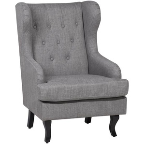 Ohrensessel Grau Polsterbezug Gummibaumholz Einzelsessel Wohnzimmer elegant
