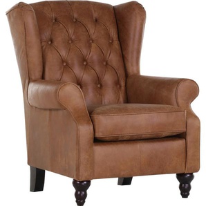 Ohrensessel GUTMANN FACTORY Amazonas, braun (cognac), B:83cm H:102cm T:89cm, Sessel, aus Anilinleder, Topseller