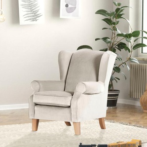 Ohrensessel GUTMANN FACTORY Sessel Gr. Flachgewebe, naturfarbene Füße, B/H/T: 83 cm x 102 cm x 87 cm, beige (1687555661) Ohrensessel