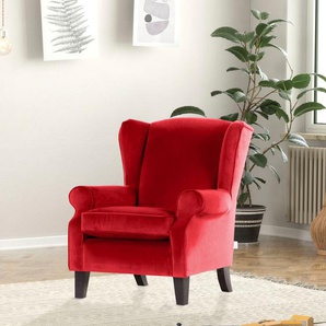 Ohrensessel GUTMANN FACTORY Sessel Gr. Flachgewebe, wengefarbene Füße, B/H/T: 83 cm x 102 cm x 87 cm, rot (1687555661) Ohrensessel