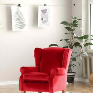 Ohrensessel GUTMANN FACTORY Sessel Gr. Flachgewebe, naturfarbene Füße, B/H/T: 83 cm x 102 cm x 87 cm, rot (1687555661) Ohrensessel