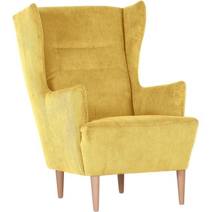 Ohrensessel GUTMANN FACTORY Sessel Gr. Feincord, mit naturfarbenen Füßen, B/H/T: 70 cm x 104 cm x 90 cm, gelb Ohrensessel