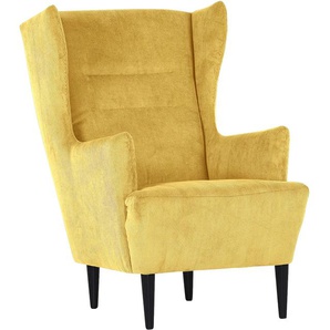 Ohrensessel GUTMANN FACTORY Sessel Gr. Feincord, mit schwarzen Füßen, B/H/T: 70 cm x 104 cm x 90 cm, gelb Ohrensessel