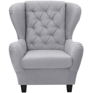 Ohrensessel HOME AFFAIRE Alexandra Sessel Gr. Samtvelours, B/H/T: 92 cm x 103 cm x 93 cm, grau (hellgrau) Ohrensessel incl. Hocker, mit Steppung, in vielen Farben