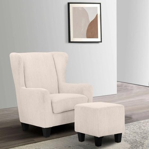 Ohrensessel HOME AFFAIRE Chilly, Sessel mit Federkern-Polsterung Gr. Breitcord, B/H/T: 84 cm x 101 cm x 84 cm, beige (creme) Ohrensessel