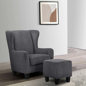 Ohrensessel HOME AFFAIRE Chilly, Sessel mit Federkern-Polsterung Gr. Breitcord, B/H/T: 84 cm x 101 cm x 84 cm, grau (anthrazit) Ohrensessel