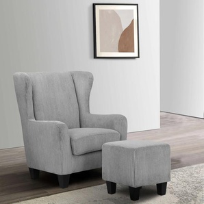 Ohrensessel HOME AFFAIRE Chilly, Sessel mit Federkern-Polsterung Gr. Breitcord, B/H/T: 84 cm x 101 cm x 84 cm, grau Ohrensessel