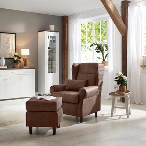 Ohrensessel HOME AFFAIRE Eric Sessel Gr. Luxus-Microfaser, B/H/T: 89 cm x 98 cm x 88 cm, braun (dunkelbraun) Ohrensessel inklusive Hocker in Karostoff oder Luxusmicrofaser Vintageoptik