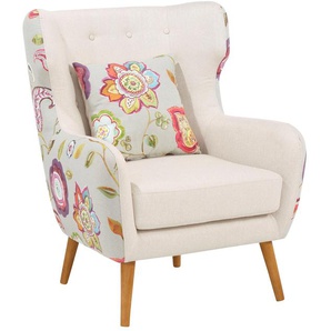 Ohrensessel HOME AFFAIRE Missouri Sessel beige (beige, blume) Ohrensessel zweifarbig mit Blumenmuster, bequeme Sitzpolsterung, Sitzhöhe 47 cm