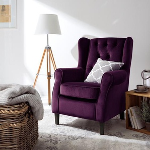 Ohrensessel Violett/Beere Samt Gala 78 x 102 x 85cm