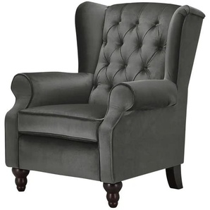 Ohrensessel Samt - grau - Materialmix - 83 cm - 102 cm - cm 89,0 | Möbel Kraft