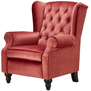 Ohrensessel Samt - rot - Materialmix - 83 cm - 102 cm - cm 89,0 | Möbel Kraft