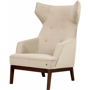 Ohrensessel TOM TAILOR COZY Sessel Gr. Samtstoff STC, B/H/T: 80 cm x 115 cm x 88 cm, beige (ivory stc 1) Ohrensessel Sessel im Retrolook, mit Kedernaht und Knöpfung, Füße nussbaumfarben