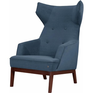 Ohrensessel TOM TAILOR COZY Sessel Gr. Samtstoff STC, B/H/T: 80 cm x 115 cm x 88 cm, blau (ink blue stc 6) Ohrensessel Sessel im Retrolook, mit Kedernaht und Knöpfung, Füße nussbaumfarben