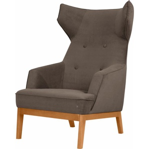 Ohrensessel TOM TAILOR COZY Sessel Gr. Samtstoff STC, B/H/T: 80 cm x 115 cm x 88 cm, braun (wood stc 4) Ohrensessel Sessel im Retrolook, mit Kedernaht und Knöpfung, Füße Buche natur