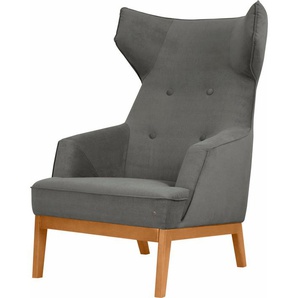 Ohrensessel TOM TAILOR COZY Sessel Gr. Samtstoff STC, B/H/T: 80 cm x 115 cm x 88 cm, grau (basalt stc 9) Ohrensessel Sessel im Retrolook, mit Kedernaht und Knöpfung, Füße Buche natur