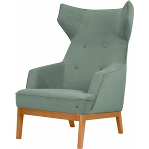 Ohrensessel TOM TAILOR COZY Sessel Gr. Samtstoff STC, B/H/T: 80 cm x 115 cm x 88 cm, grün (celadon stc 3) Ohrensessel Sessel im Retrolook, mit Kedernaht und Knöpfung, Füße Buche natur