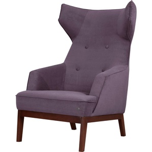 Ohrensessel TOM TAILOR COZY Sessel Gr. Samtstoff STC, B/H/T: 80 cm x 115 cm x 88 cm, lila (lilac stc 8) Ohrensessel Sessel im Retrolook, mit Kedernaht und Knöpfung, Füße nussbaumfarben
