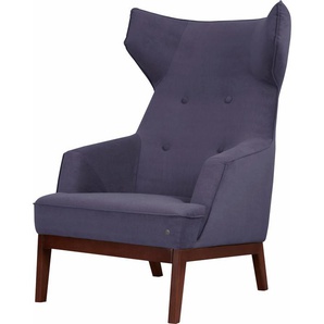 Ohrensessel TOM TAILOR COZY Sessel Gr. Samtstoff STC, B/H/T: 80 cm x 115 cm x 88 cm, lila (purple stc 18) Ohrensessel Sessel im Retrolook, mit Kedernaht und Knöpfung, Füße nussbaumfarben
