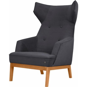 Ohrensessel TOM TAILOR COZY Sessel Gr. Samtstoff STC, B/H/T: 80 cm x 115 cm x 88 cm, schwarz (tarmac stc 19) Ohrensessel Sessel im Retrolook, mit Kedernaht und Knöpfung, Füße Buche natur