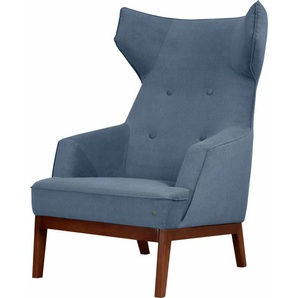 Ohrensessel TOM TAILOR HOME COZY Sessel Gr. Vintage Webstoff TUS, B/H/T: 80 cm x 115 cm x 88 cm, blau (sky blue tus 6) Ohrensessel im Retrolook, mit Kedernaht und Knöpfung, Füße nussbaumfarben