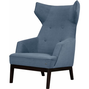 Ohrensessel TOM TAILOR HOME COZY Sessel Gr. Vintage Webstoff TUS, B/H/T: 80 cm x 115 cm x 88 cm, blau (sky blue tus 6) Ohrensessel im Retrolook, mit Kedernaht und Knöpfung, Füße wengefarben