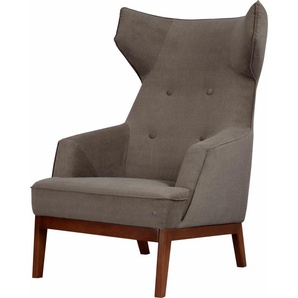 Ohrensessel TOM TAILOR HOME COZY Sessel Gr. Vintage Webstoff TUS, B/H/T: 80 cm x 115 cm x 88 cm, braun (brown tus 4) Ohrensessel im Retrolook, mit Kedernaht und Knöpfung, Füße nussbaumfarben