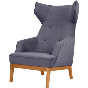 Ohrensessel TOM TAILOR HOME COZY Sessel Gr. Vintage Webstoff TUS, B/H/T: 80 cm x 115 cm x 88 cm, grau (prune tus 18) Ohrensessel im Retrolook, mit Kedernaht und Knöpfung, Füße Buche natur