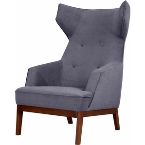 Ohrensessel TOM TAILOR HOME COZY Sessel Gr. Vintage Webstoff TUS, B/H/T: 80 cm x 115 cm x 88 cm, grau (prune tus 18) Ohrensessel im Retrolook, mit Kedernaht und Knöpfung, Füße nussbaumfarben