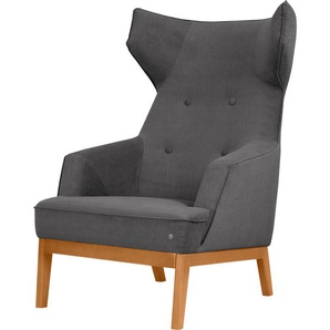 Ohrensessel TOM TAILOR HOME COZY Sessel Gr. Vintage Webstoff TUS, B/H/T: 80 cm x 115 cm x 88 cm, grau (soft graphite tus 9) Ohrensessel im Retrolook, mit Kedernaht und Knöpfung, Füße Buche natur