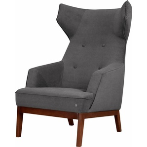 Ohrensessel TOM TAILOR HOME COZY Sessel Gr. Vintage Webstoff TUS, B/H/T: 80 cm x 115 cm x 88 cm, grau (soft graphite tus 9) Ohrensessel im Retrolook, mit Kedernaht und Knöpfung, Füße nussbaumfarben