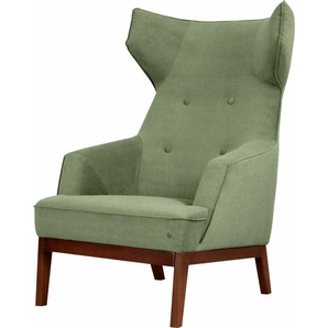 Ohrensessel TOM TAILOR HOME COZY Sessel Gr. Vintage Webstoff TUS, B/H/T: 80 cm x 115 cm x 88 cm, grün (pistacchio tus 5) Ohrensessel im Retrolook, mit Kedernaht und Knöpfung, Füße nussbaumfarben