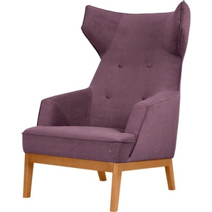 Ohrensessel TOM TAILOR HOME COZY Sessel Gr. Vintage Webstoff TUS, B/H/T: 80 cm x 115 cm x 88 cm, lila (soft purple tus 38) Ohrensessel im Retrolook, mit Kedernaht und Knöpfung, Füße Buche natur
