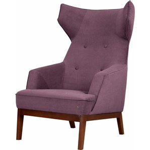 Ohrensessel TOM TAILOR HOME COZY Sessel Gr. Vintage Webstoff TUS, B/H/T: 80 cm x 115 cm x 88 cm, lila (soft purple tus 38) Ohrensessel im Retrolook, mit Kedernaht und Knöpfung, Füße nussbaumfarben