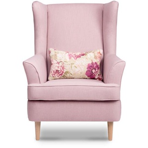 Ohrensessel zeitloses Design hohe Füße inklusive dekorativem Kissen stralis, Rosa, Stoff, Scandinavian, 82x108x80 cm - Konsimo